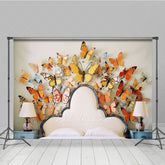 Aperturee Aperturee Whimsical Butterfly Headboard Photography Backdrop Orange and Yellow 3D Butterflies Spring Themed Photo Prop